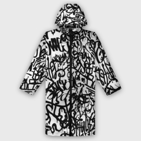 Дождевик унисекс 3D с принтом Graffiti black on white в Ухте,  |  | абстракция | граффити | надписи | надписи текстура | паттерн граффити | текстура | текстура граффити | шрифт