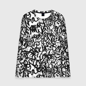 Мужской лонгслив 3D с принтом Graffiti black on white в Тюмени, 100% полиэстер | длинные рукава, круглый вырез горловины, полуприлегающий силуэт | абстракция | граффити | надписи | надписи текстура | паттерн граффити | текстура | текстура граффити | шрифт