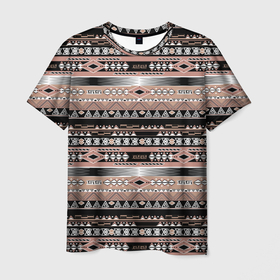 Мужская футболка 3D с принтом Полосатый этнический орнамент  в Кировске, 100% полиэфир | прямой крой, круглый вырез горловины, длина до линии бедер | абстрактный | геометрические фигуры | коричневый | полосатый узор | полосы | черный и коричневый | этнический
