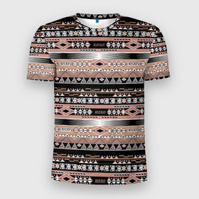 Мужская футболка 3D спортивная с принтом Полосатый этнический орнамент  в Тюмени, 100% полиэстер с улучшенными характеристиками | приталенный силуэт, круглая горловина, широкие плечи, сужается к линии бедра | абстрактный | геометрические фигуры | коричневый | полосатый узор | полосы | черный и коричневый | этнический