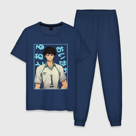 Мужская пижама хлопок с принтом ТООРУ ОЙКАВА / OIKAWA TORU , 100% хлопок | брюки и футболка прямого кроя, без карманов, на брюках мягкая резинка на поясе и по низу штанин
 | Тематика изображения на принте: anime | aoba johsai. | haikyu | manga | oikawa toru | аниме | аобаджосай | волейбол | герой | манга | персонаж | тоору ойкава
