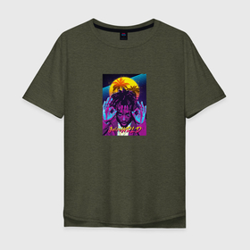 Мужская футболка хлопок Oversize с принтом Juice Wrld в Курске, 100% хлопок | свободный крой, круглый ворот, “спинка” длиннее передней части | juice wrld | дреды | исполнитель | пальмы | репер | солнце | хип хоп