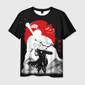 Мужская футболка 3D с принтом Берсерк силуэт Гатса в Петрозаводске, 100% полиэфир | прямой крой, круглый вырез горловины, длина до линии бедер | berserk | аниме | берсерк | бирсерк | гатс | гатц | клеймо