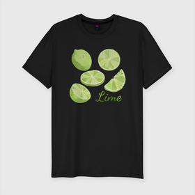 Мужская футболка хлопок Slim с принтом Lime в Тюмени, 92% хлопок, 8% лайкра | приталенный силуэт, круглый вырез ворота, длина до линии бедра, короткий рукав | арт | иллюстрация | кислый фрукт | лайм | лимон