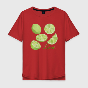 Мужская футболка хлопок Oversize с принтом Lime в Тюмени, 100% хлопок | свободный крой, круглый ворот, “спинка” длиннее передней части | арт | иллюстрация | кислый фрукт | лайм | лимон