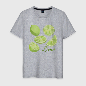 Мужская футболка хлопок с принтом Lime в Белгороде, 100% хлопок | прямой крой, круглый вырез горловины, длина до линии бедер, слегка спущенное плечо. | Тематика изображения на принте: арт | иллюстрация | кислый фрукт | лайм | лимон