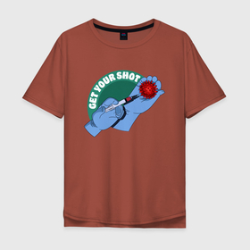 Мужская футболка хлопок Oversize с принтом Get Your Shot в Тюмени, 100% хлопок | свободный крой, круглый ворот, “спинка” длиннее передней части | вакцинация | вирус | иллюстрация | корона | коронавирус