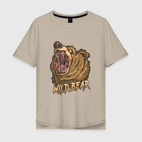 Мужская футболка хлопок Oversize с принтом Wild Bear , 100% хлопок | свободный крой, круглый ворот, “спинка” длиннее передней части | Тематика изображения на принте: гризли | дикий | иллюстрация | медведь | мишка