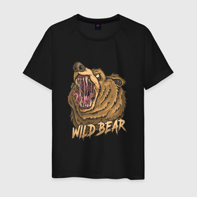 Мужская футболка хлопок с принтом Wild Bear , 100% хлопок | прямой крой, круглый вырез горловины, длина до линии бедер, слегка спущенное плечо. | Тематика изображения на принте: гризли | дикий | иллюстрация | медведь | мишка