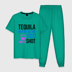 Мужская пижама хлопок с принтом Tequila в Тюмени, 100% хлопок | брюки и футболка прямого кроя, без карманов, на брюках мягкая резинка на поясе и по низу штанин
 | Тематика изображения на принте: shot | иллюстрация | лайм | рюмка | текила