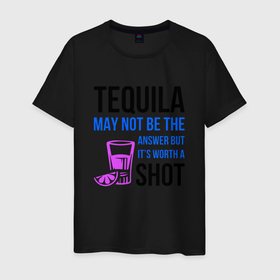 Мужская футболка хлопок с принтом Tequila в Тюмени, 100% хлопок | прямой крой, круглый вырез горловины, длина до линии бедер, слегка спущенное плечо. | Тематика изображения на принте: shot | иллюстрация | лайм | рюмка | текила