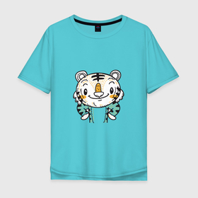 Мужская футболка хлопок Oversize с принтом Тигрёнок в Санкт-Петербурге, 100% хлопок | свободный крой, круглый ворот, “спинка” длиннее передней части | арт | иллюстрация | крупный кот | тигр | тигренок