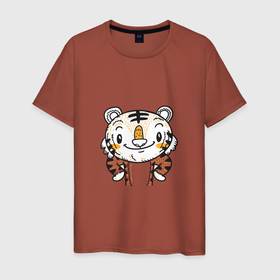 Мужская футболка хлопок с принтом Тигрёнок в Санкт-Петербурге, 100% хлопок | прямой крой, круглый вырез горловины, длина до линии бедер, слегка спущенное плечо. | арт | иллюстрация | крупный кот | тигр | тигренок