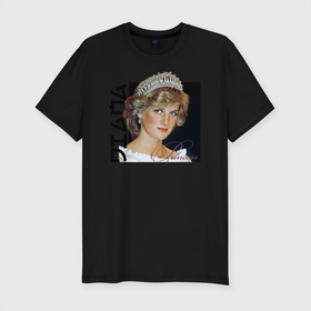 Мужская футболка хлопок Slim с принтом Принцесса Диана в Тюмени, 92% хлопок, 8% лайкра | приталенный силуэт, круглый вырез ворота, длина до линии бедра, короткий рукав | 90 | diana | princess | ди | диана | королева | корона | леди