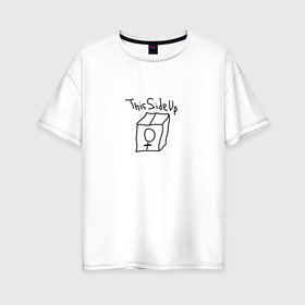 Женская футболка хлопок Oversize с принтом Не кантовать! в Санкт-Петербурге, 100% хлопок | свободный крой, круглый ворот, спущенный рукав, длина до линии бедер
 | знак гендера | коробка | надпись | рисунок от руки | символ женщин | эскиз