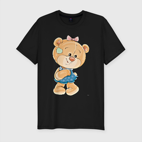 Мужская футболка хлопок Slim с принтом Милое солнышко в Екатеринбурге, 92% хлопок, 8% лайкра | приталенный силуэт, круглый вырез ворота, длина до линии бедра, короткий рукав | бант | детское | медведь | медвежонок | милое солнышко | мишка | плюшевая игрушка | плюшевый