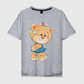 Мужская футболка хлопок Oversize с принтом Милое солнышко в Петрозаводске, 100% хлопок | свободный крой, круглый ворот, “спинка” длиннее передней части | бант | детское | медведь | медвежонок | милое солнышко | мишка | плюшевая игрушка | плюшевый