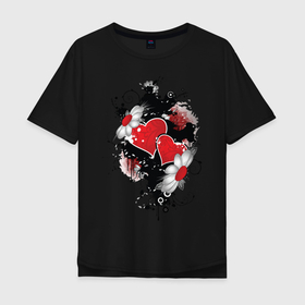 Мужская футболка хлопок Oversize с принтом Сердца и ромашки в Петрозаводске, 100% хлопок | свободный крой, круглый ворот, “спинка” длиннее передней части | композиция | ромашки | сердечки | сердца | сердца и ромашки | сердце | цветы