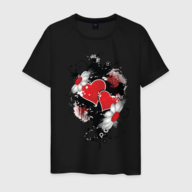 Мужская футболка хлопок с принтом Сердца и ромашки в Курске, 100% хлопок | прямой крой, круглый вырез горловины, длина до линии бедер, слегка спущенное плечо. | композиция | ромашки | сердечки | сердца | сердца и ромашки | сердце | цветы
