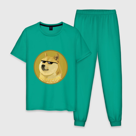 Мужская пижама хлопок с принтом Dogecoin в Новосибирске, 100% хлопок | брюки и футболка прямого кроя, без карманов, на брюках мягкая резинка на поясе и по низу штанин
 | crypto | cryptocurrency | dogecoin | криптовалюта | мемы | собакомонета | экономика