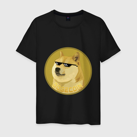 Мужская футболка хлопок с принтом Dogecoin в Новосибирске, 100% хлопок | прямой крой, круглый вырез горловины, длина до линии бедер, слегка спущенное плечо. | crypto | cryptocurrency | dogecoin | криптовалюта | мемы | собакомонета | экономика