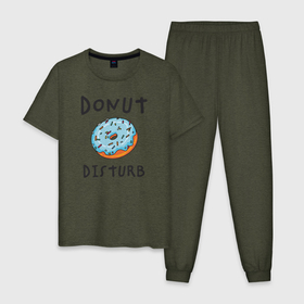 Мужская пижама хлопок с принтом Не беспокоить Donut disturb в Петрозаводске, 100% хлопок | брюки и футболка прямого кроя, без карманов, на брюках мягкая резинка на поясе и по низу штанин
 | dont disturb | donut | donut disturb | english | донат | еда | игра слов | иностранный текст | каламбур | не беспокоить | по английски | пончик | пончик с глазурью | прикольные надписи | рисунок | сладкое | фатс фуд