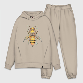Мужской костюм хлопок OVERSIZE с принтом Акварельная пчела в Новосибирске,  |  | bee | акварель | акварельная пчела | большая пчела | насекомое | пчела | реалистичная пчела