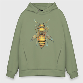 Мужское худи Oversize хлопок с принтом Акварельная пчела в Екатеринбурге, френч-терри — 70% хлопок, 30% полиэстер. Мягкий теплый начес внутри —100% хлопок | боковые карманы, эластичные манжеты и нижняя кромка, капюшон на магнитной кнопке | bee | акварель | акварельная пчела | большая пчела | насекомое | пчела | реалистичная пчела