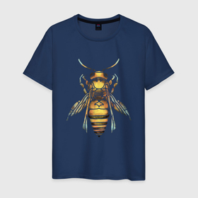 Мужская футболка хлопок с принтом Акварельная пчела в Санкт-Петербурге, 100% хлопок | прямой крой, круглый вырез горловины, длина до линии бедер, слегка спущенное плечо. | Тематика изображения на принте: bee | акварель | акварельная пчела | большая пчела | насекомое | пчела | реалистичная пчела