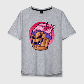 Мужская футболка хлопок Oversize с принтом Зомби кекс в Белгороде, 100% хлопок | свободный крой, круглый ворот, “спинка” длиннее передней части | zombie | зомби | кекс | сладости | хэллоун