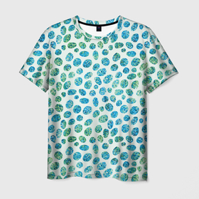 Мужская футболка 3D с принтом Драгоценные зеленые камешки в Тюмени, 100% полиэфир | прямой крой, круглый вырез горловины, длина до линии бедер | абстракция | блестящие | драгоценные камни | зеленый | изумрудный | пятна