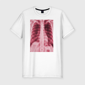 Мужская футболка хлопок Slim с принтом Грудная клетка в Петрозаводске, 92% хлопок, 8% лайкра | приталенный силуэт, круглый вырез ворота, длина до линии бедра, короткий рукав | x ray | грудная клетка | кости | неоновые принты | рентген