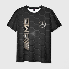 Мужская футболка 3D с принтом MERCEDES LOGO BRONZE , 100% полиэфир | прямой крой, круглый вырез горловины, длина до линии бедер | amg | mercedes | авто | автомобиль | иномарка | логотип | машина | мерс | мерседес | соты | стальная броня | текстура