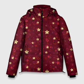 Мужская зимняя куртка 3D с принтом Россыпи золотых звезд в Тюмени, верх — 100% полиэстер; подкладка — 100% полиэстер; утеплитель — 100% полиэстер | длина ниже бедра, свободный силуэт Оверсайз. Есть воротник-стойка, отстегивающийся капюшон и ветрозащитная планка. 

Боковые карманы с листочкой на кнопках и внутренний карман на молнии. | блеск | блестящий | детский | звезды | золото | золотой и красный | красный | модный