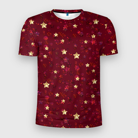 Мужская футболка 3D спортивная с принтом Россыпи золотых звезд в Санкт-Петербурге, 100% полиэстер с улучшенными характеристиками | приталенный силуэт, круглая горловина, широкие плечи, сужается к линии бедра | Тематика изображения на принте: блеск | блестящий | детский | звезды | золото | золотой и красный | красный | модный