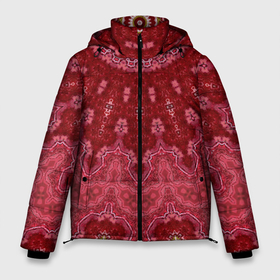 Мужская зимняя куртка 3D с принтом Красно розовый калейдоскоп в Санкт-Петербурге, верх — 100% полиэстер; подкладка — 100% полиэстер; утеплитель — 100% полиэстер | длина ниже бедра, свободный силуэт Оверсайз. Есть воротник-стойка, отстегивающийся капюшон и ветрозащитная планка. 

Боковые карманы с листочкой на кнопках и внутренний карман на молнии. | восточный | калейдоскоп | красный | красный калейдоскоп | круглый орнамент | орнамент | этнический