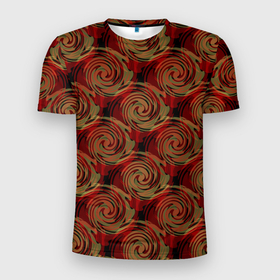 Мужская футболка 3D спортивная с принтом Красно-оливковый ретро  в Белгороде, 100% полиэстер с улучшенными характеристиками | приталенный силуэт, круглая горловина, широкие плечи, сужается к линии бедра | абстрактный | детский | кольца | коричневый | красный | круги | модный | молодежный | оливковый | ретро