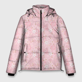 Мужская зимняя куртка 3D с принтом Нежно розовые цветы с блеском в Петрозаводске, верх — 100% полиэстер; подкладка — 100% полиэстер; утеплитель — 100% полиэстер | длина ниже бедра, свободный силуэт Оверсайз. Есть воротник-стойка, отстегивающийся капюшон и ветрозащитная планка. 

Боковые карманы с листочкой на кнопках и внутренний карман на молнии. | Тематика изображения на принте: блеск | блестки | детский | золото | малышам | нежно розовый | розовые цветы | розовый и золотой