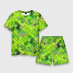 Мужской костюм с шортами 3D с принтом Ярко зеленый абстрактный узор в Белгороде,  |  | абстрактный | геометрический | детский | зеленый неоновый | креативный | модный | молодежный | неоновый | яркий зеленый
