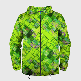 Мужская ветровка 3D с принтом Ярко-зеленый абстрактный узор в Тюмени, 100% полиэстер | подол и капюшон оформлены резинкой с фиксаторами, два кармана без застежек по бокам, один потайной карман на груди | абстрактный | геометрический | детский | зеленый неоновый | креативный | модный | молодежный | неоновый | яркий зеленый
