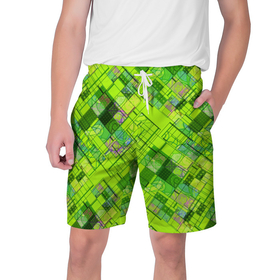 Мужские шорты 3D с принтом Ярко-зеленый абстрактный узор в Тюмени,  полиэстер 100% | прямой крой, два кармана без застежек по бокам. Мягкая трикотажная резинка на поясе, внутри которой широкие завязки. Длина чуть выше колен | абстрактный | геометрический | детский | зеленый неоновый | креативный | модный | молодежный | неоновый | яркий зеленый