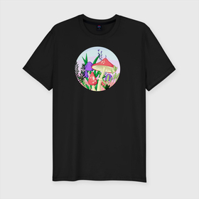 Мужская футболка хлопок Slim с принтом Грибы в Белгороде, 92% хлопок, 8% лайкра | приталенный силуэт, круглый вырез ворота, длина до линии бедра, короткий рукав | грибы | закат | мухоморы | растения