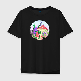 Мужская футболка хлопок Oversize с принтом Грибы в Тюмени, 100% хлопок | свободный крой, круглый ворот, “спинка” длиннее передней части | грибы | закат | мухоморы | растения