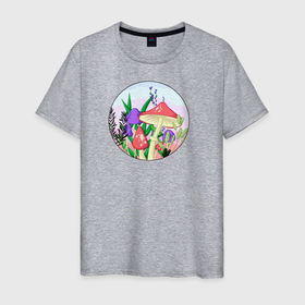 Мужская футболка хлопок с принтом Грибы в Екатеринбурге, 100% хлопок | прямой крой, круглый вырез горловины, длина до линии бедер, слегка спущенное плечо. | грибы | закат | мухоморы | растения