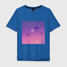 Мужская футболка хлопок Oversize с принтом Закат , 100% хлопок | свободный крой, круглый ворот, “спинка” длиннее передней части | вечер | закат | красивое небо | неон | ночной город | розовый закат