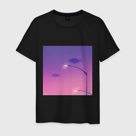 Мужская футболка хлопок с принтом Закат в Екатеринбурге, 100% хлопок | прямой крой, круглый вырез горловины, длина до линии бедер, слегка спущенное плечо. | вечер | закат | красивое небо | неон | ночной город | розовый закат
