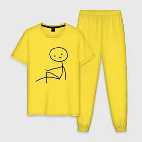 Мужская пижама хлопок с принтом Стикмен грустит в Петрозаводске, 100% хлопок | брюки и футболка прямого кроя, без карманов, на брюках мягкая резинка на поясе и по низу штанин
 | грусный | грустит | депрессия | мем | мемы | стикмен | тоска