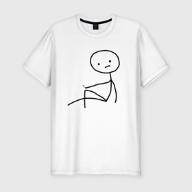 Мужская футболка хлопок Slim с принтом Стикмен грустит в Кировске, 92% хлопок, 8% лайкра | приталенный силуэт, круглый вырез ворота, длина до линии бедра, короткий рукав | грусный | грустит | депрессия | мем | мемы | стикмен | тоска