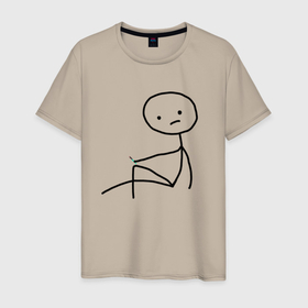 Мужская футболка хлопок с принтом Стикмен грустит в Екатеринбурге, 100% хлопок | прямой крой, круглый вырез горловины, длина до линии бедер, слегка спущенное плечо. | грусный | грустит | депрессия | мем | мемы | стикмен | тоска