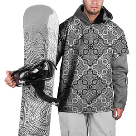 Накидка на куртку 3D с принтом Черно-белый орнамент  в Новосибирске, 100% полиэстер |  | абстрактный | ажурный | арабский | восточный | кружева | кружевной | современный | черно белый | черный